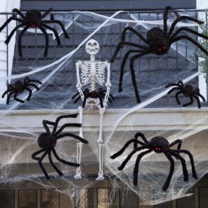 Amandir 7 PCS Giant Spiders Halloween Decorations Outdoor, Realistic Black Fake Spider Props Scary for Yard Indoor Outdoor Home Haunted House Creepy Halloween Party Decor