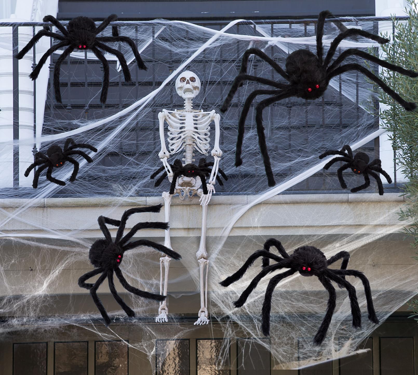 Amandir 7 PCS Giant Spiders Halloween Decorations Outdoor, Realistic Black Fake Spider Props Scary for Yard Indoor Outdoor Home Haunted House Creepy Halloween Party Decor