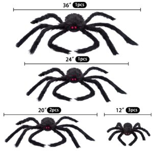 Amandir 7 PCS Giant Spiders Halloween Decorations Outdoor, Realistic Black Fake Spider Props Scary for Yard Indoor Outdoor Home Haunted House Creepy Halloween Party Decor