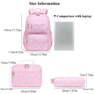 Armbq Mermaid Backpack for Girls 3Pcs Kids Backpack Cute School Bags Set With Lunch Box Fish Scale Teen Water Resistant Bookbag Durable Travel Bag
