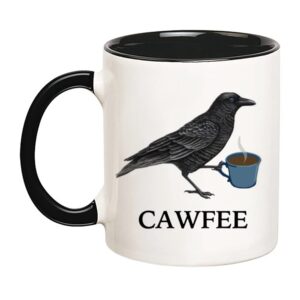 fonhark - cawfee mug, crow mug, bird mug, bird lover mug, birdwatching mug, cawfee gifts, 11 oz novelty coffee mug/cup