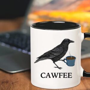 Fonhark - Cawfee Mug, Crow Mug, Bird Mug, Bird Lover Mug, Birdwatching Mug, Cawfee Gifts, 11 Oz Novelty Coffee Mug/Cup