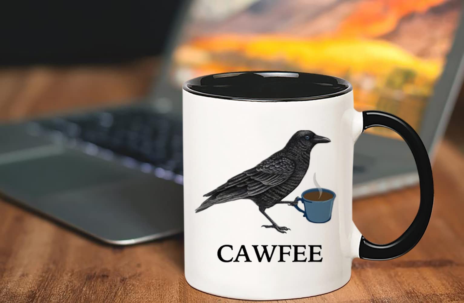 Fonhark - Cawfee Mug, Crow Mug, Bird Mug, Bird Lover Mug, Birdwatching Mug, Cawfee Gifts, 11 Oz Novelty Coffee Mug/Cup