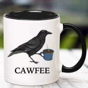 Fonhark - Cawfee Mug, Crow Mug, Bird Mug, Bird Lover Mug, Birdwatching Mug, Cawfee Gifts, 11 Oz Novelty Coffee Mug/Cup