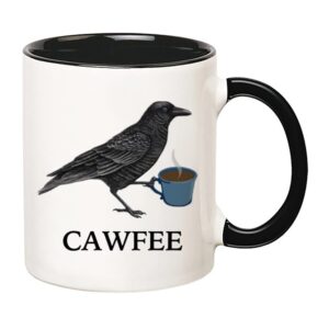 Fonhark - Cawfee Mug, Crow Mug, Bird Mug, Bird Lover Mug, Birdwatching Mug, Cawfee Gifts, 11 Oz Novelty Coffee Mug/Cup