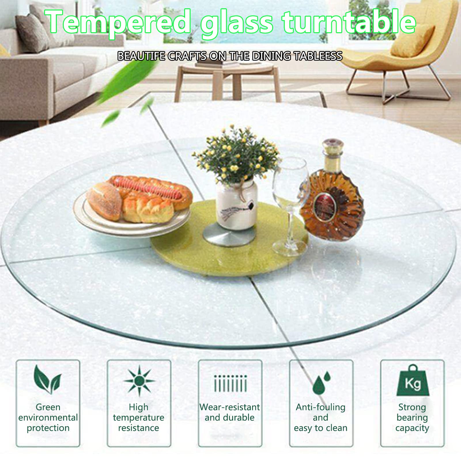 ITALS Glass Lazy Susan Turntable 20inch 24inch 28inch 30inch 34inch 38inch Large Rotating Serving Tray Round Table Revolving Plate Tempered Glass Swivel Tray, Thick 8mm (Size : 100cm/38Inch)