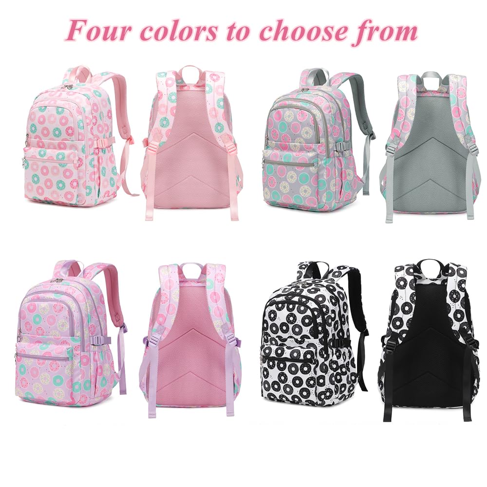 Armbq 3Pcs Donut Print Kids Backpack Set Girls Bookbag for Elementary Middle with Lunch Box Kindergarten Casual School Bags