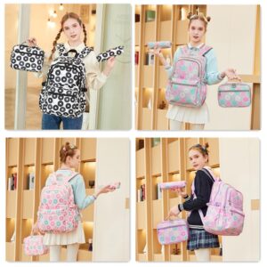 Armbq 3Pcs Donut Print Kids Backpack Set Girls Bookbag for Elementary Middle with Lunch Box Kindergarten Casual School Bags