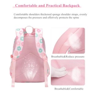 Armbq 3Pcs Donut Print Kids Backpack Set Girls Bookbag for Elementary Middle with Lunch Box Kindergarten Casual School Bags