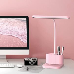 AXX Pink Desk Lamp for Home Office, Cute Desk Lamps for Bedrooms, Kawaii, Dimmable LED, Flexible Gooseneck, Pen Holder, Touch Control, Room College Dorm Essentials for Teen Girls Kids