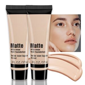 2 pack liquid foundation cream for face makeup,durable full coverage matte concealer make up,oil control & waterproof base primer -1+1 fl.oz-beige 4#