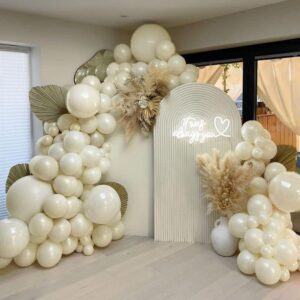 Pearl White Balloons Double Stuffed Sand White Ivory Balloons Different Sizes 18/12/5in White Pastel Cream Balloons Neutral Balloon Arch Kit For Birthdays Wedding Bridal Baby Shower Party Decorations.