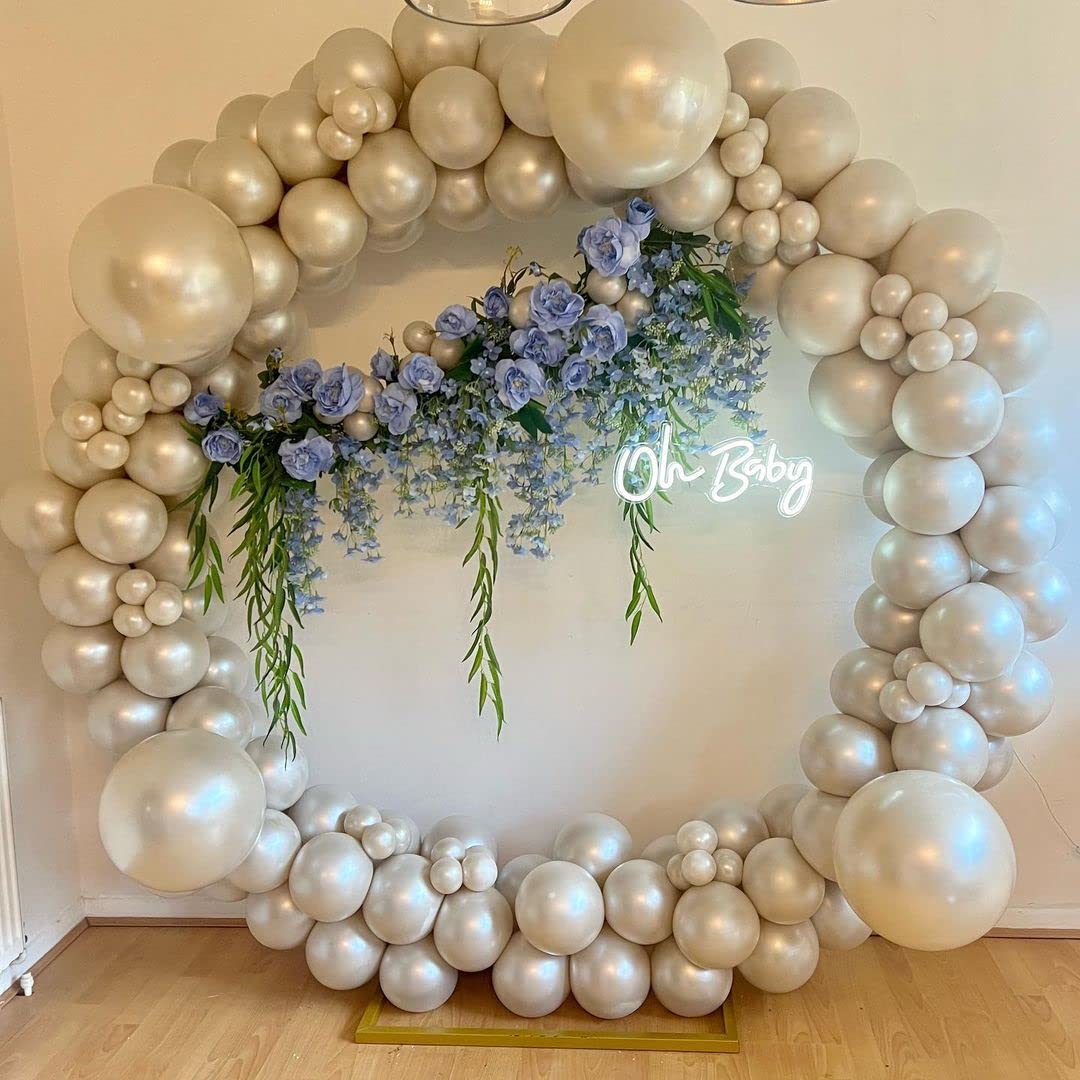 Pearl White Balloons Double Stuffed Sand White Ivory Balloons Different Sizes 18/12/5in White Pastel Cream Balloons Neutral Balloon Arch Kit For Birthdays Wedding Bridal Baby Shower Party Decorations.