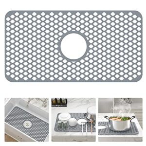 silicone sink protector- sarlai 25"x13" center drain kitchen sink mats grid folding non-slip sink mat for bottom of ceramic porcelain fireclay farmhouse sink (grey)