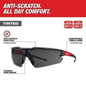 For Milwaukee Tool 48-73-2016 Safety Glasses - Tinted Anti-Scratch Lenses