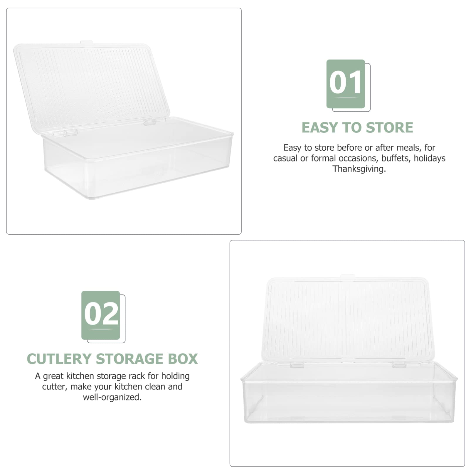 Cabilock Transparent Cutlery Box Desktop Accessories Flatware Tray with Cover Utensil Drawer Organizer Plastic Silverware Cutlery Storage Holder Storage Box Refrigerator The Pet