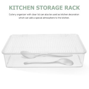 Cabilock Transparent Cutlery Box Desktop Accessories Flatware Tray with Cover Utensil Drawer Organizer Plastic Silverware Cutlery Storage Holder Storage Box Refrigerator The Pet