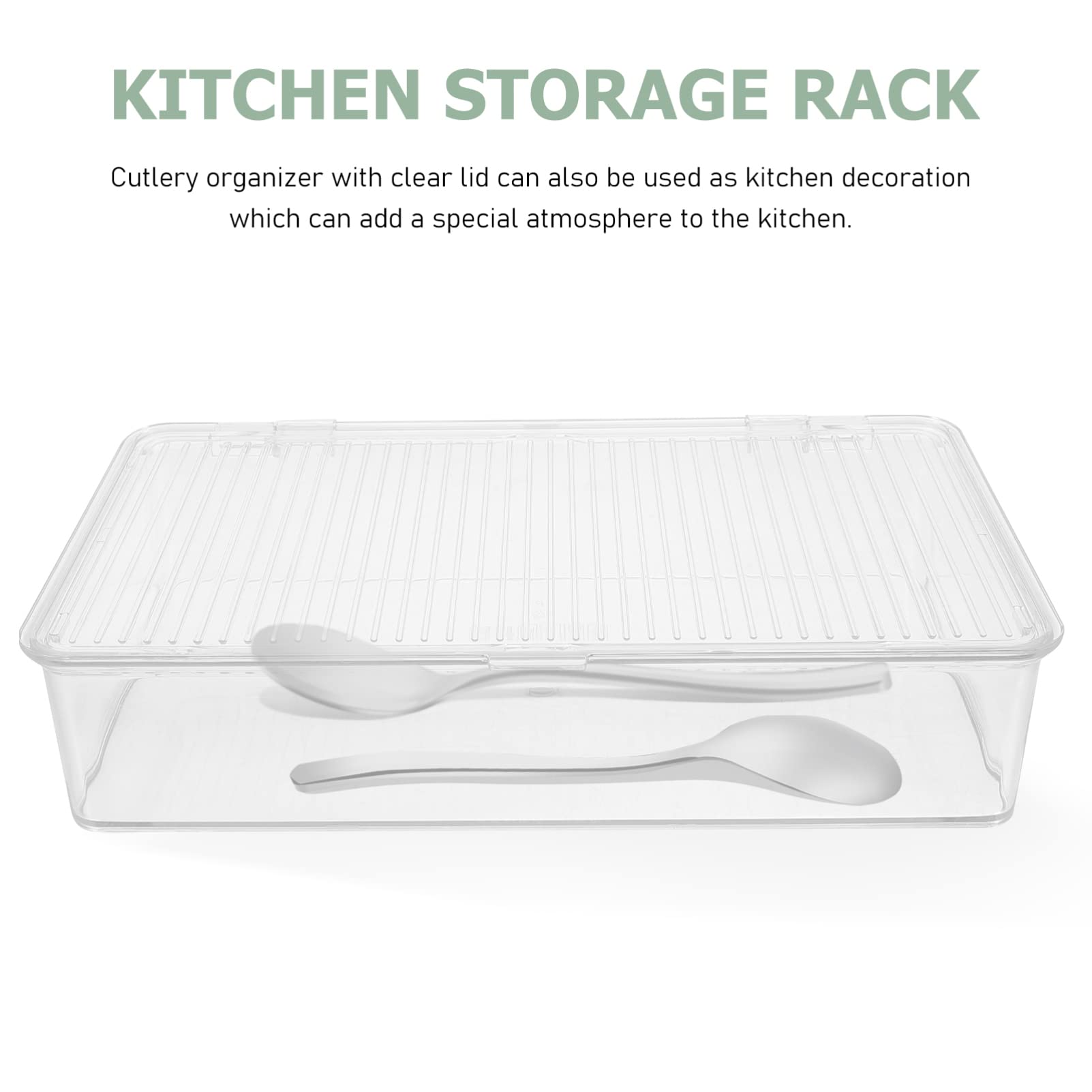 Cabilock Transparent Cutlery Box Desktop Accessories Flatware Tray with Cover Utensil Drawer Organizer Plastic Silverware Cutlery Storage Holder Storage Box Refrigerator The Pet