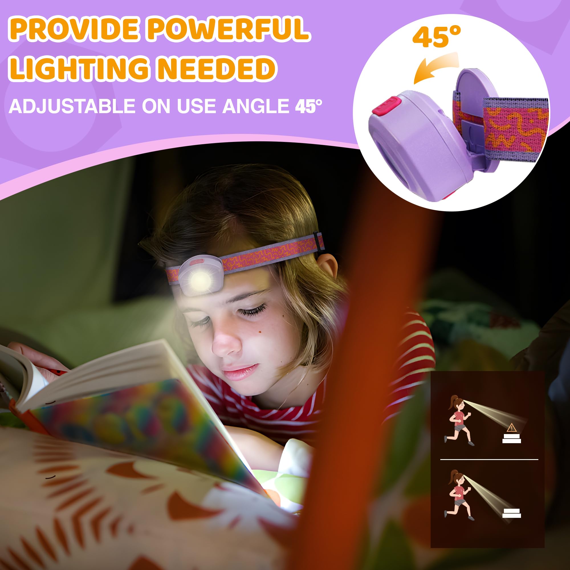 EverBrite LED Headlamp Rechargeable Kids Headlamp with RGB Mode and Adjustable Headband, 3 Modes Multicolor Headlamps for Kids, Bright Kids Head Lamp for Camping, Reading, Exploring, Parties