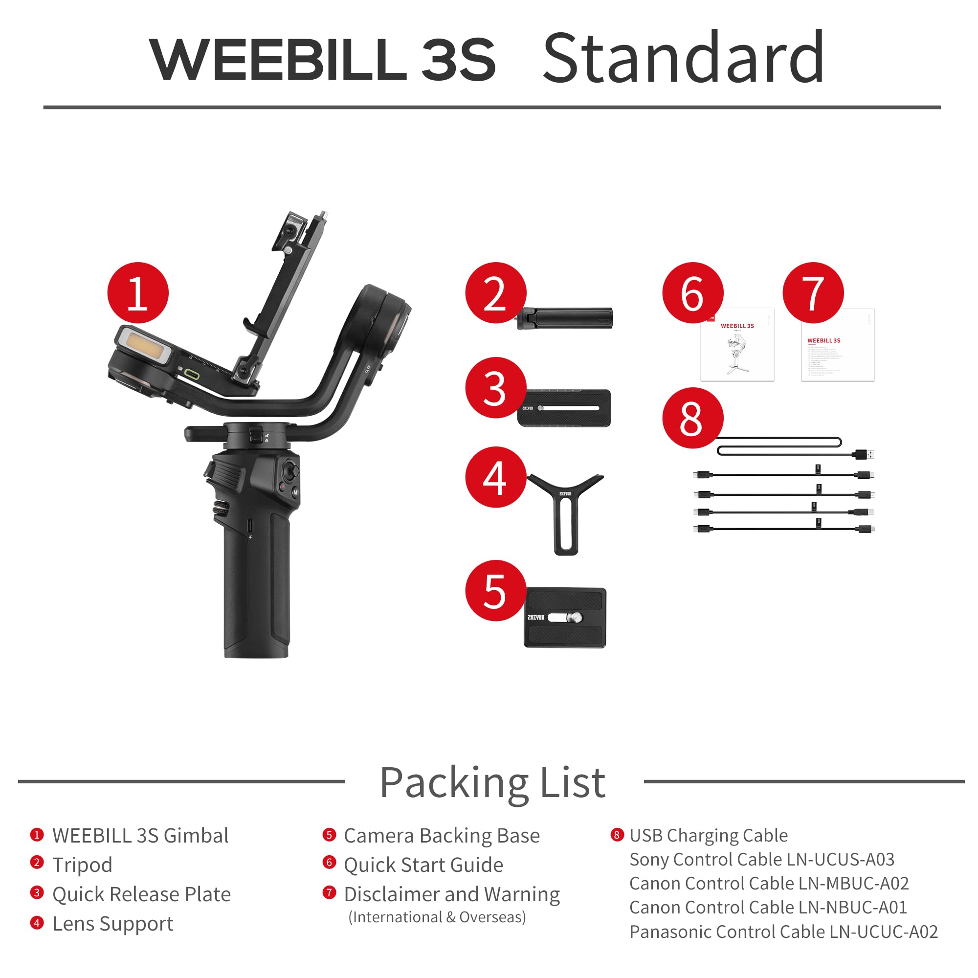 ZHIYUN Weebill 3S Gimbal Stabilizer for DSLR and Mirrorless Camera Canon/Nikon/Sony/Panasonic/Fujifilm,Fill Light,Native Vertical Shooting