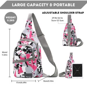 Long Keeper Sling Chest Bag - Women Men Waterproof Crossbody Backpack Traveling Running Hiking Shoulder Daypack Bag (Color(Pink White Grey))