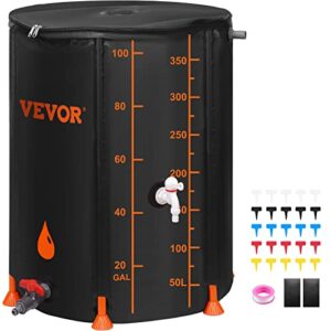 vevor 100 gallon collapsible rain barrel, portable rainwater collection system water storage tank for garden water catcher,rain water collection barrel with two spigots and overflow kit,black