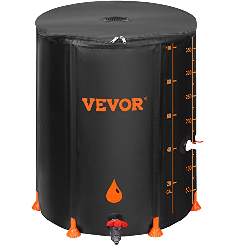 VEVOR 100 Gallon Collapsible Rain Barrel, Portable Rainwater Collection System Water Storage Tank for Garden Water Catcher,Rain Water Collection Barrel with Two Spigots and Overflow Kit,Black