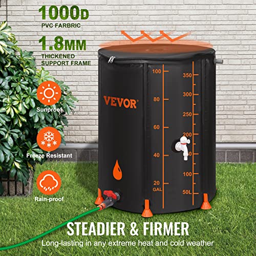 VEVOR 100 Gallon Collapsible Rain Barrel, Portable Rainwater Collection System Water Storage Tank for Garden Water Catcher,Rain Water Collection Barrel with Two Spigots and Overflow Kit,Black
