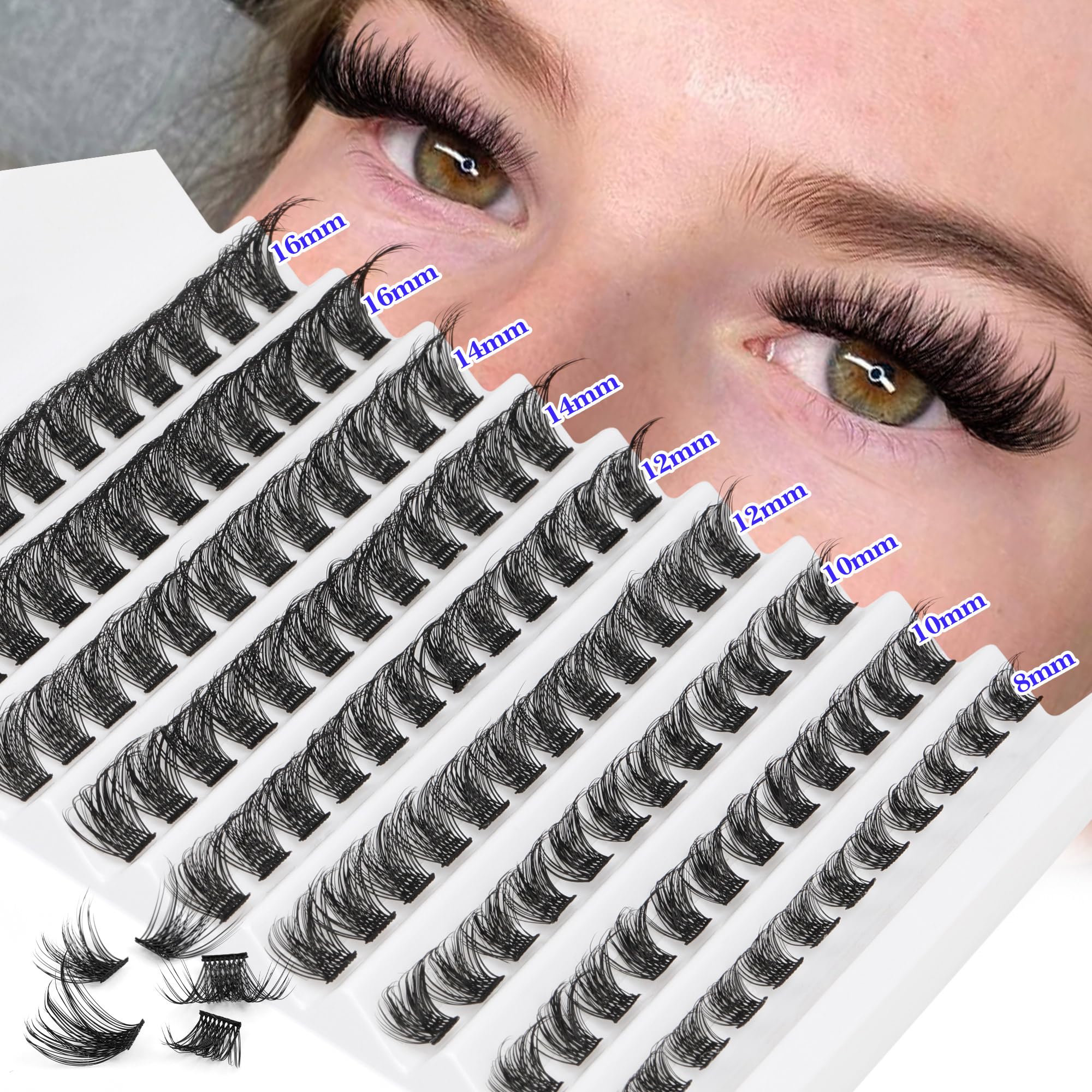 Lash Clusters DIY Lash Extension D Curl Individual Lashes 8-16mm Eyelash Clusters 108 pcs Natural Fluffy Cluster Lash Extensions Wispy Eyelash Extension DIY at Home by TOOCHUNAG