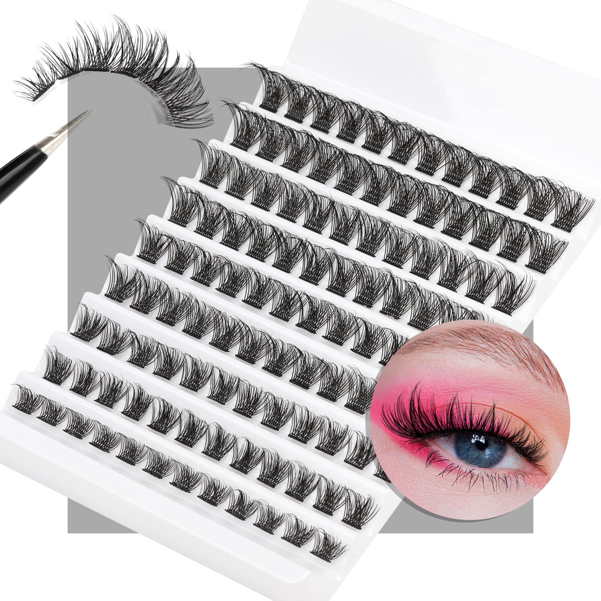 Lash Clusters DIY Lash Extension D Curl Individual Lashes 8-16mm Eyelash Clusters 108 pcs Natural Fluffy Cluster Lash Extensions Wispy Eyelash Extension DIY at Home by TOOCHUNAG