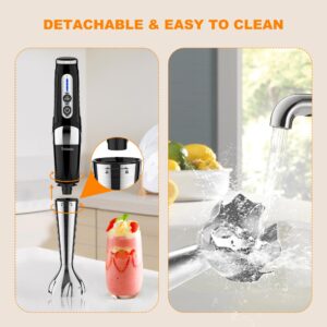 Cordless Immersion Blender: Cordless Hand Blender USB Rechargeable, 21-Speed & 3-Angle Adjustable with 304 Stainless Steel Blades for Milkshakes | Smoothies | Soup| Puree | Baby Food (Black)