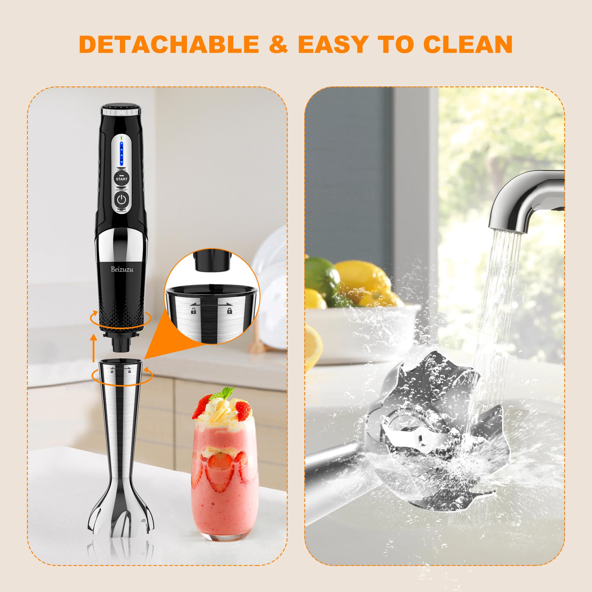 Cordless Immersion Blender: Cordless Hand Blender USB Rechargeable, 21-Speed & 3-Angle Adjustable with 304 Stainless Steel Blades for Milkshakes | Smoothies | Soup| Puree | Baby Food (Black)