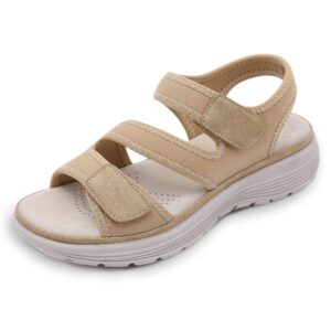 lazzy women's hiking sandals ladies platform open toe casual sandals adjustable sport athletic sandals comfortable summer walking shoes beach water shoes for women apricot size 8