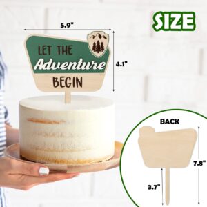 Huray Rayho National Park Cake Topper Let the Adventure Begin Wooden Cake Decoration for Natural Adventure Theme Sage Green Baby Shower Engagement Wedding Birthday Party Centerpiece