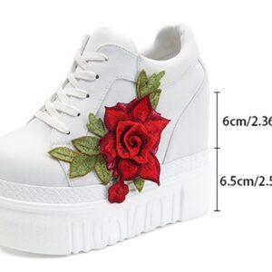 Women's Platform Embroidered Increased Sneakers Comfort Hidden High Heels Leather Wedges Tennis Fashion Breathable Jogging Walking Dress Sneakers Orthotic Low-top Bride Wedding Shoes (Color : Black,