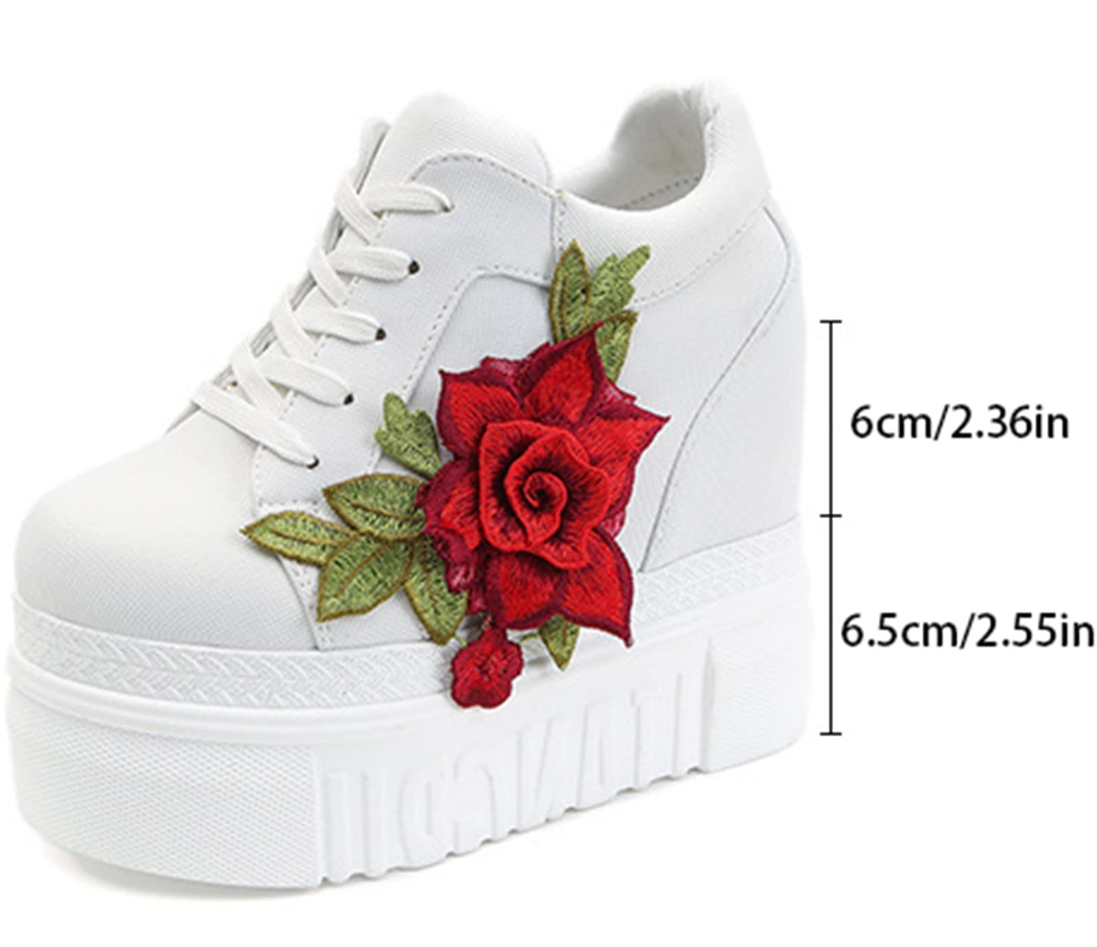 Women's Platform Embroidered Increased Sneakers Comfort Hidden High Heels Leather Wedges Tennis Fashion Breathable Jogging Walking Dress Sneakers Orthotic Low-top Bride Wedding Shoes (Color : Black,