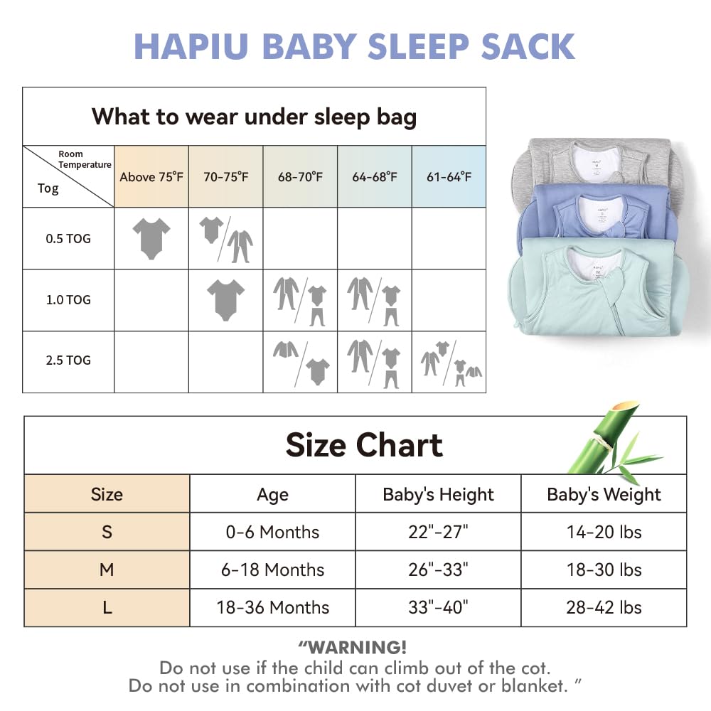 HAPIU Unisex Rayon Made from Bamboo Baby Sleep Sack TOG 1.0, 2-Way Zipper YKK, Wearable Blanket Baby, 6-18 Months,Dark Forest Green