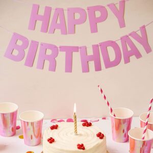 Prestrung Pink Happy Birthday Banner - Pink Happy Birthday Sign Garland Bunting Party Banner, Pink Birthday Decorations for Girls & Women