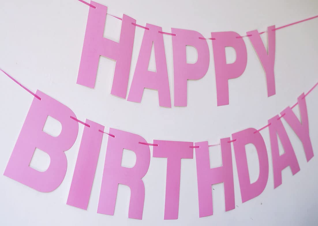 Prestrung Pink Happy Birthday Banner - Pink Happy Birthday Sign Garland Bunting Party Banner, Pink Birthday Decorations for Girls & Women