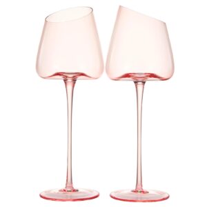 khen pink wine glasses gift | set of 2 | blush colored 18oz slanted glassware, tall stemmed glass, water, gifts wife, girlfriend, women, birthday, wedding, anniversary, mother's day