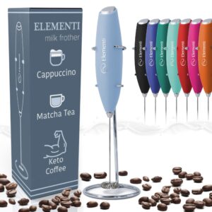 elementi milk frother wand & matcha mixer, mini electric whisk for coffee - frother for coffee - milk frother handheld - coffee stirrers electric matcha frother & hand whisk (light blue)