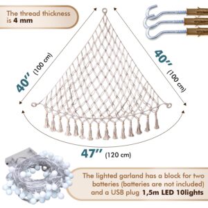 [Improved Quality] Stuffed Animal Net or Hammock with Lights - Storage Net Kids Storage Organizer for Toys - Corner Net for Stuffed Animals for Wall - Baby Toddler Room Organizers and Storage