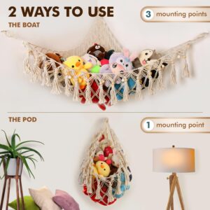 [Improved Quality] Stuffed Animal Net or Hammock with Lights - Storage Net Kids Storage Organizer for Toys - Corner Net for Stuffed Animals for Wall - Baby Toddler Room Organizers and Storage