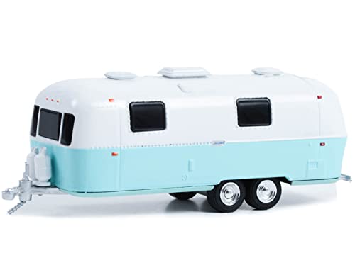 1971 Airstream Double-Axle Land Yacht Safari Custom White and Seafoam Green Hitched Homes Series 13 1/64 Diecast Model by Greenlight 34130 D