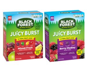 bundle of black forest juicy burst fruit snacks - mixed fruit + berry medley, 0.8 ounce pouches (40 count per box)