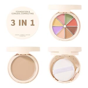 rosarden 8 color corrector palette, 3 in 1 dual layers cream foundation palette, full coverage concealer, cream contour palette, concealer for dark circles, travel makeup palette with makeup puff , mirror and small brush, flawless & waterproof color corre