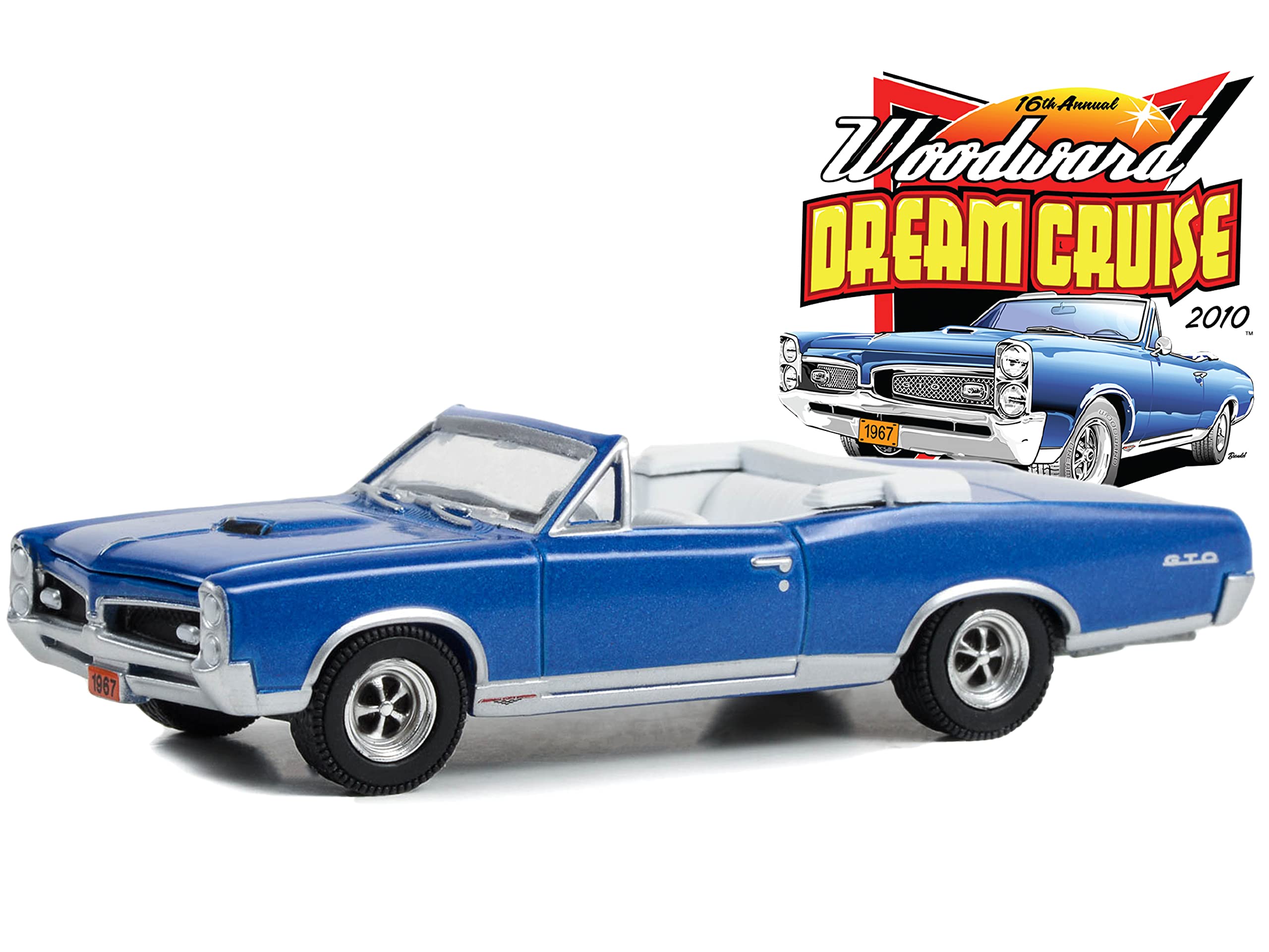 1967 Pontiac GTO Convertible Blue Met. w/White Interior 16th Annual Woodward Dream Cruise (2010) 1 1/64 Diecast Model Car by Greenlight 37280 A