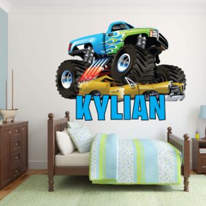 Kids Name Wall Decor - Monster Truck Decal - Custom Name Wall Decals - Boys Room Decor- Personalized Monster Truck Wall Art