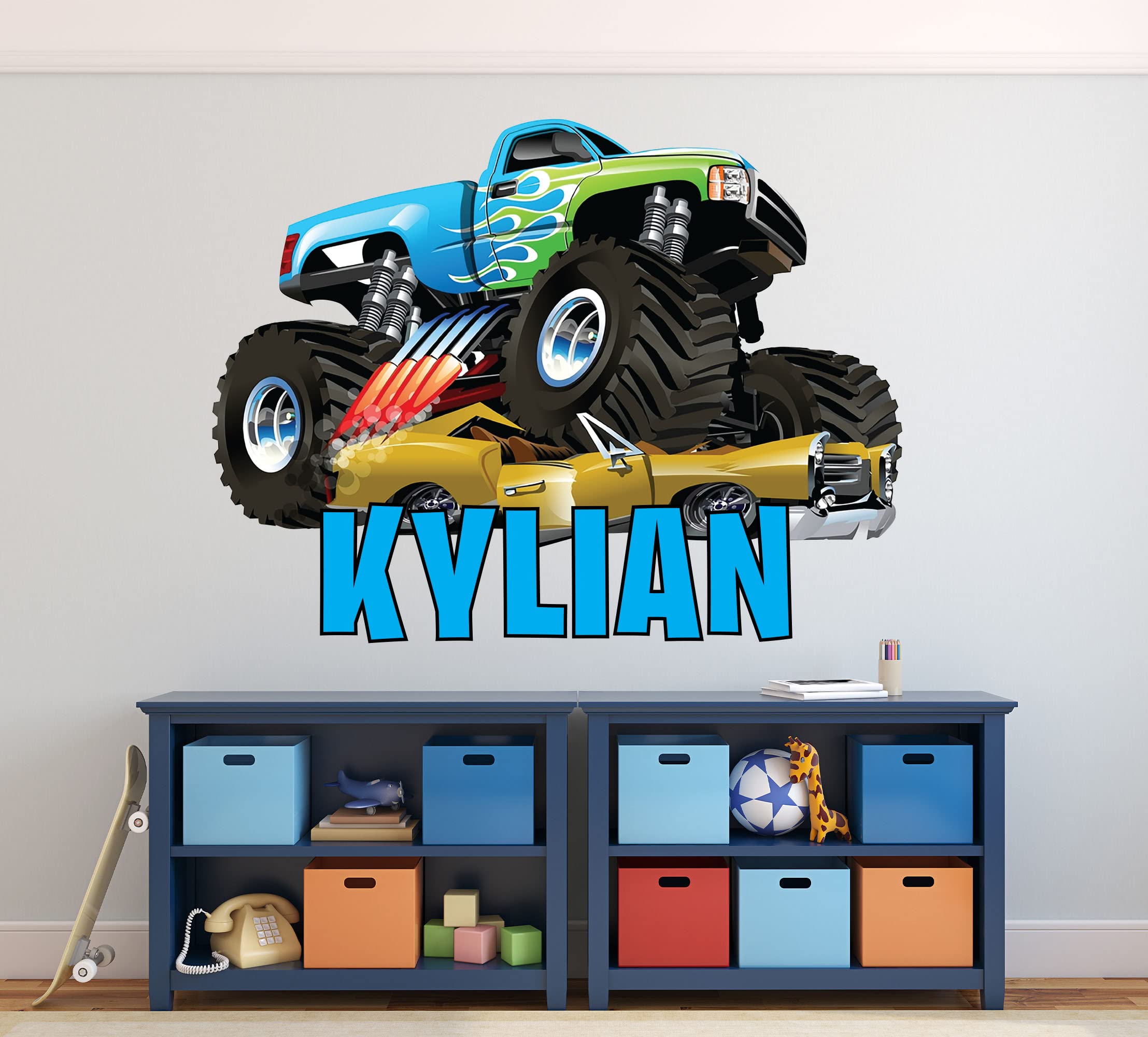 Kids Name Wall Decor - Monster Truck Decal - Custom Name Wall Decals - Boys Room Decor- Personalized Monster Truck Wall Art