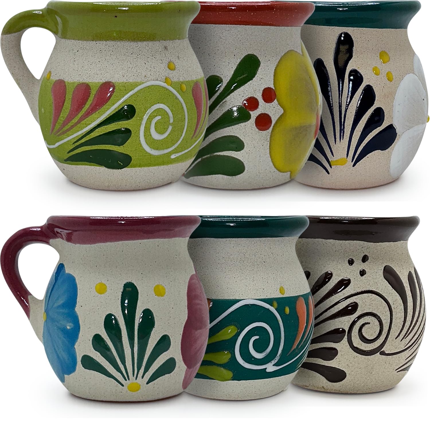 FFX Artesania Mexican Terracotta Coffee Mugs Clay Cups Tazas Para Cafe de Barro Artisan Made EACH MUG UNIQUE Hand Painted Terracotta Cocktail Glasses Tea Decor